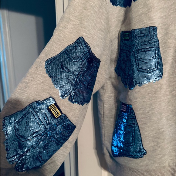 Queen Of Sparkles Gray Sweatshirt with Blue Sequin Design - Picture 2 of 5